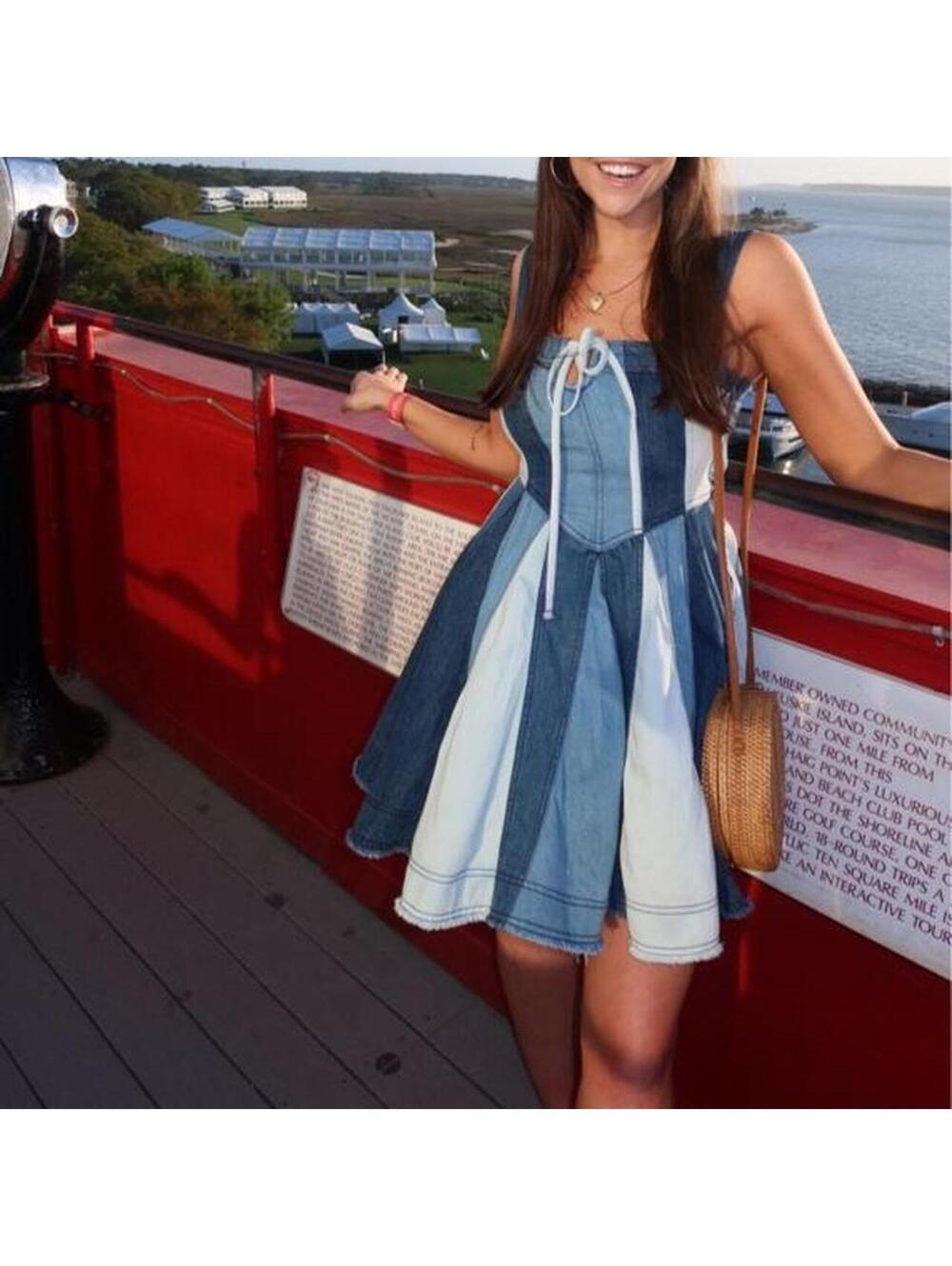Pilcro By Anthropologie Bare Square-Neck Drop-Waist Denim Mini Dress
